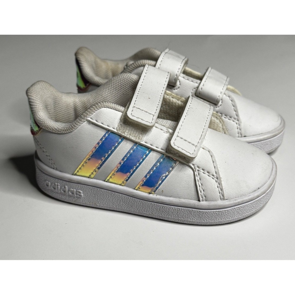 Adidas Grand Court 2.0 CF I Toddler Size 5K White Iridescent Sneakers GY2328